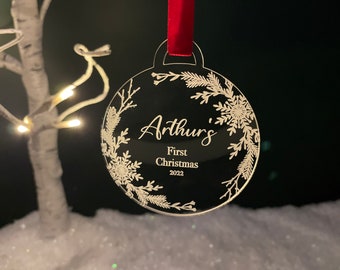 Personalised Acrylic Baby's First Christmas Ornament. 1st Christmas Bauble