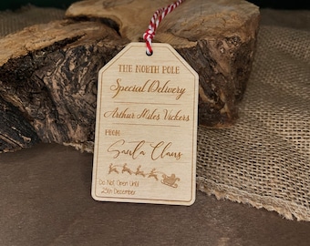 Personalised Wooden Christmas Gift Tag, Special Delivery Tag, Santa, North Pole, Christmas, Santa, Father Christmas, Siôn Corn