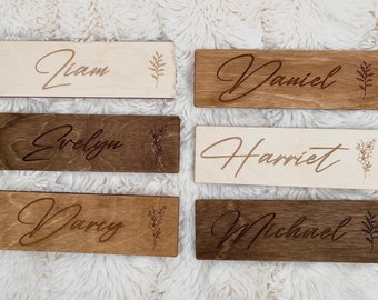 Wooden Place Names, Wedding, Personalised, Table Place Name, Wedding Decor, Table Decor, Place Setting, Floral, Gift Tag, Name