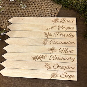 Wooden Herb Garden Markers: Engraved Plant Labels, Set of 8