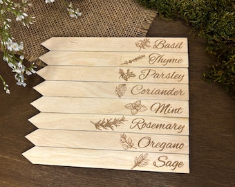 Herb Garden Plant Markers, Seed Markers, Markers & Stakes, Herb Labels, Wooden, Garden Decor, Herb Labels, Set Of 8