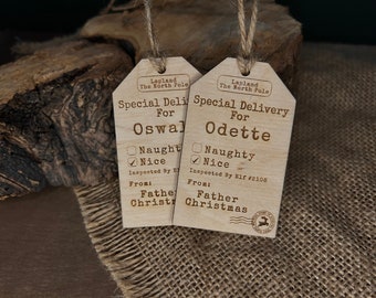 Personalised Wooden Christmas Gift Tags, Santa Claus, Father Christmas, Siôn Corn, Reusable