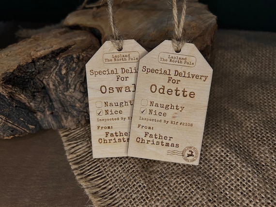 Personalised Wooden Christmas Gift Tags, Santa Claus, Father Christmas, Siôn Corn, Reusable