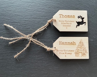 Personalised Wooden Christmas Gift Tag, Reusable, Reindeer, Christmas Tree, Xmas