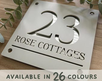 House Number Sign, Acrylic Modern Door Number and Road Name Plaque Address Sign New or First Home Gift, Door Plaque 140mm Square