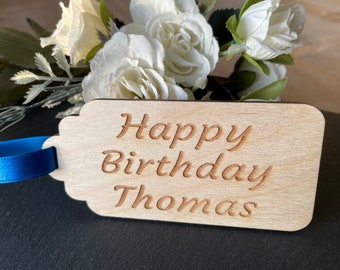 Happy Birthday, Birthday, Gift Tag, Personalised, Birthday Tags, Present, Wooden