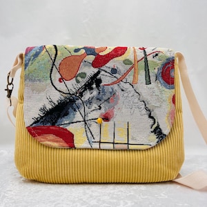 Sac bandoulière en velours jaune d’inspiration Kandinsky. Original intemporel et unique