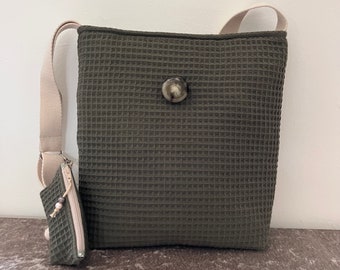 Khaki honeycomb tote bag and key pouch. Original Timeless and Unique