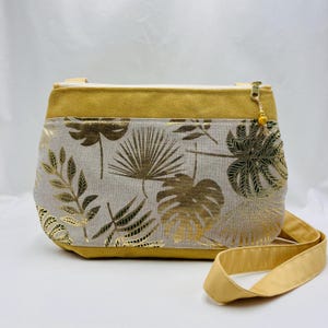 Sac bandoulière jaune et doré en toile de coton épaisse. Original intemporel et unique