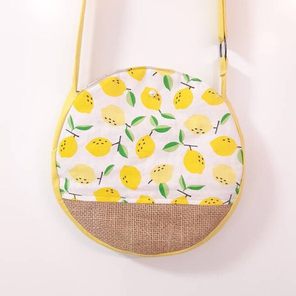 SAC BANDOULIÈRE ROND Jaune Citron et Toile de Jute