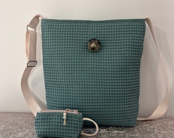 Green honeycomb tote bag and key pouch. Timeless and Unique Original