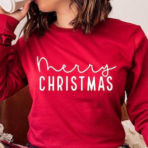 Long Sleeve Christmas Shirt, Merry Christmas Long Sleeve Shirts, Gift for Her, Christmas Shirts for Woman, Happy Holiday Shirt