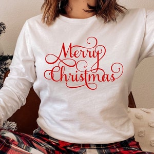 Long Sleeve Christmas Shirt, Merry Christmas Long Sleeve Shirts, Gift for Her, Christmas Shirts for Woman, Christmas Pajama Top, Holiday tee