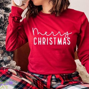 Long Sleeve Christmas Shirt for Women, Merry Christmas pj top, Merry Christmas T-shirt