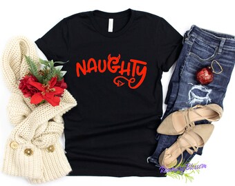 Naughty And Nice Christmas Couple T-Shirts - Funny Holiday Gift For Him & Her - View #11