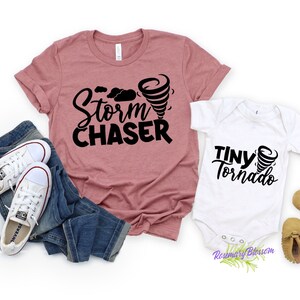 Storm Chaser and Tiny Tornado mommy son Shirts, Matching Mommy and Me Outfit, Baby Boy, Baby Shower Gift for New Mom, New Baby