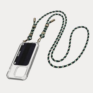 ABBOT KINNEY - Funda Keebos cruzada con billetera (tejida en verde) Funda para iPhone con correa. Funda cruzada para iPhone y Samsung.