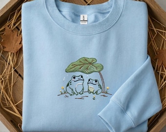 Cute Frog Embroidered Sweatshirt Shirt, Kawaii Frogs Crewneck, Nature-Inspired, Animal Lover Gift