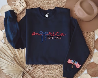 USA 250th Anniversary Sweatshirt 2026, 1776 Patriotic Hoodie, Quarter Embroidered Crewneck, 4th of July America 250 Years Shirt
