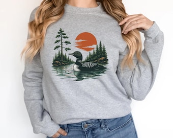 Vintage Loon Lake Shirt, Retro Wildlife Bird Tee, Nature Lover Sweatshirt, Cabin Lake Graphic Hoodie, Outdoor Adventure Gift