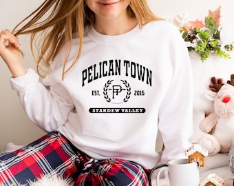 Oversize Woman College Style Pelican Town Sweater, Star Dew Gift, Pelican Star Dew Valey Shirt