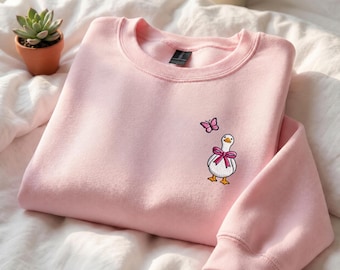 Embroidered Goose Breast Cancer Awareness Sweatshirt Hoodie, Pink Ribbon Support Shirt, Cancer Fighter Gift, Survivor Crewneck for Women's