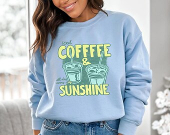Iced Coffee and Sunshine Shirt Sweatshirt, Iced Coffee, Coffee Lover Gift Hoodie, Summer Graphic Tee, Summer Vibes Coffee
