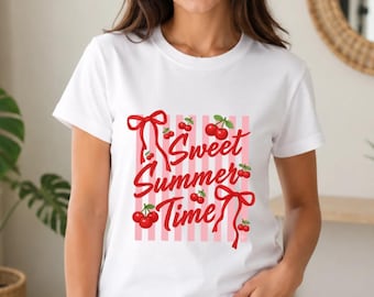 Cherry Summer Time Shirt, Coquette Cherry Bow Sweatshirt, Cute Summer Vacation Hoodie, Sweet Summer Graphic, Beach Trip Gift for Women