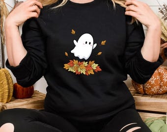 Cute Ghost Halloween Shirt, Ghost Fall Vibes, Cute Little Ghost Sweatshirt Hoodie, Coffee Lover Ghost, Spooky Season