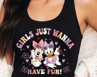 Girls Just Wanna Have Fun Tank Top, Minnie Daisy Inspired Shirt, Disney Vacation Tank, Cute Summer Graphic Tank, Theme Park Outfit