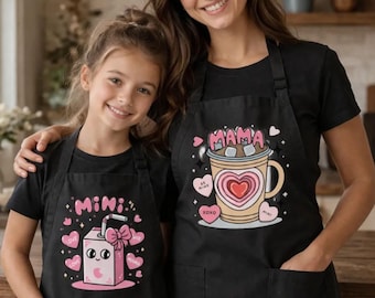 Mom and Daughter Matching Apron, Mama Mini Cooking Apron, Cute Family Baking Aprons, Gift for Mom