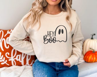 Hey Boo Ghost Shirt, Cute Halloween T-Shirt, Spooky Season Sweatshirt, Ghost Hoodie, Funny Fall Graphic Tee, Halloween Gift