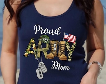 Custom Army Mom Tank Top, Personalized Military Family Top, Proud Army Mom Dad Tanks, USA Army Gift