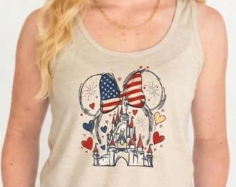 Patriotic Princess Castle Tank Top, 4th of July Racerback, USA Flag Bow Tank, Theme Park Vacation Shirt, Summer Holiday Tank