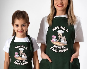 Skeleton Chef Apron, Having a Mental Bake Down Apron, Funny Halloween Baking Gift, Cooking Gift Apron, Apron Gift For Chef Friend