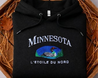 Minnesota Vintage Embroidered Sweatshirt Hoodie Shirt, L’Etoile du Nord Crewneck, State Pride, Cozy Travel Souvenir