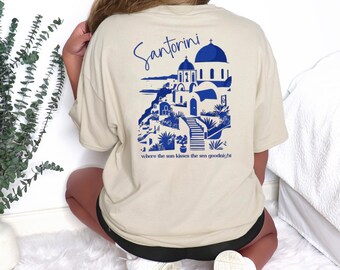 Santorini Greece Shirt, Coastal Village Graphic Tee, Mediterranean Travel Sweatshirt Hoodie, Greek Island Vacation Gift