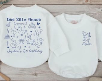 Custom One Silly Goose Birthday Shirt Sweatshirt Hoodie, Family Matching First Birthday's Outfit, Gender Neutral
