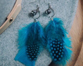 Blue Boho Style Feather Earrings