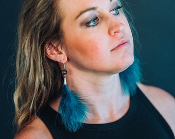 Teal Feather Earrings