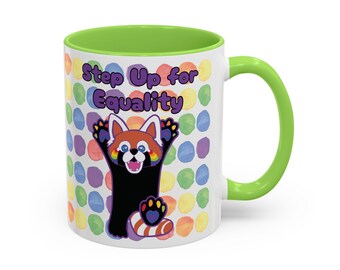 Tazas coloridas de igualdad, regalo divertido para los amantes del orgullo y el café, taza de cerámica única, diseño de arcoíris, taza con mensaje