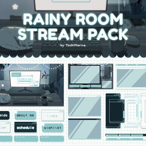 Customizable Rainy Room Animated Stream Pack | Overlays, Borders, Alerts, Panels | OBS, SLOBS, Twitch | Cozy LoFi Chill Cat Blue Aesthetic