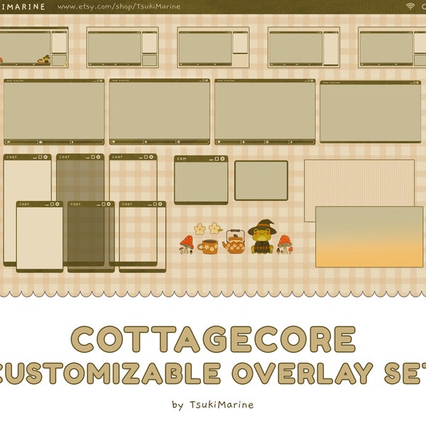 Cottagecore Customizable Overlay Set | Frog Stream Twitch Overlay | Cozy, Kawaii, Chill, Witchy Animated Overlay for Streamers | Easy Set Up