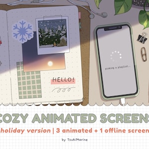 Holiday Edition Animierte Bullet Journal Stream Bildschirme | Beginnend, BRB, Beendend,Offline | Lofi, Gemütlich, Niedlich | Winter-Weihnachtsmotiv