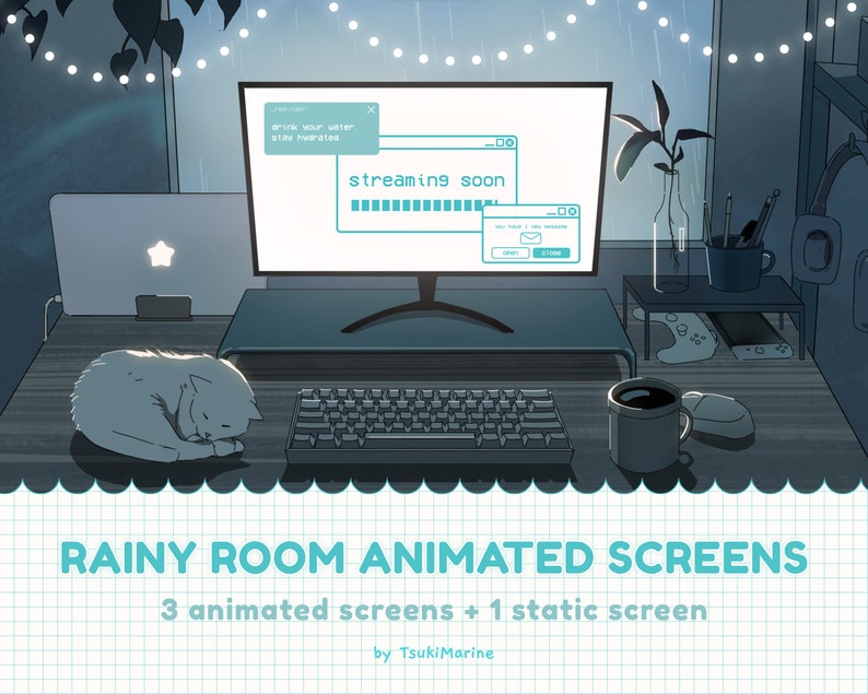 Rainy Room Animated Stream Screens: Lofi Cat Theme (digital Download ...