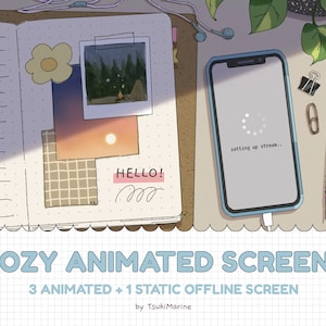 Cozy Animated Stream Screens | Starting, BRB, Ending, Offline | Bullet Journal / Notebook Theme | Lofi Aesthetic | Chill, Comfy, Cute