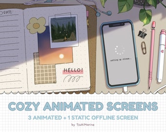 Cozy Animated Stream Screens | Starting, BRB, Ending, Offline | Bullet Journal / Notebook Theme | Lofi Aesthetic | Chill, Comfy, Cute