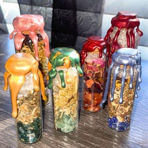 CHARGED SPELL JARS • Wax Sealed Spell Bottles • Corked with Herbs & Crystals for Money, Protection, Luck, Peace, Spirits, Love Manifestation