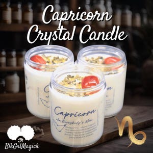 Vela de cristal do zodíaco de CAPRICÓRNIO • Presente de aniversário personalizado para dezembro e janeiro • Pedra preciosa de quartzo cornalina bruta • Aroma de lavanda e sálvia branca