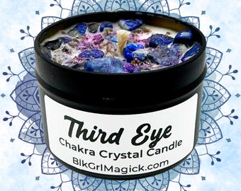 Third Eye Chakra Candle | Lapis Lazuli & Dried Lavender, Sandalwood Scented | Small Batch, Handmade Yoga Candles for Ajna Meditation